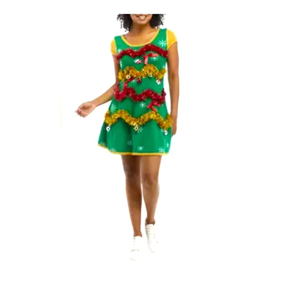 Women's Cap Sleeve ugly sweater Christmas Tree Dress